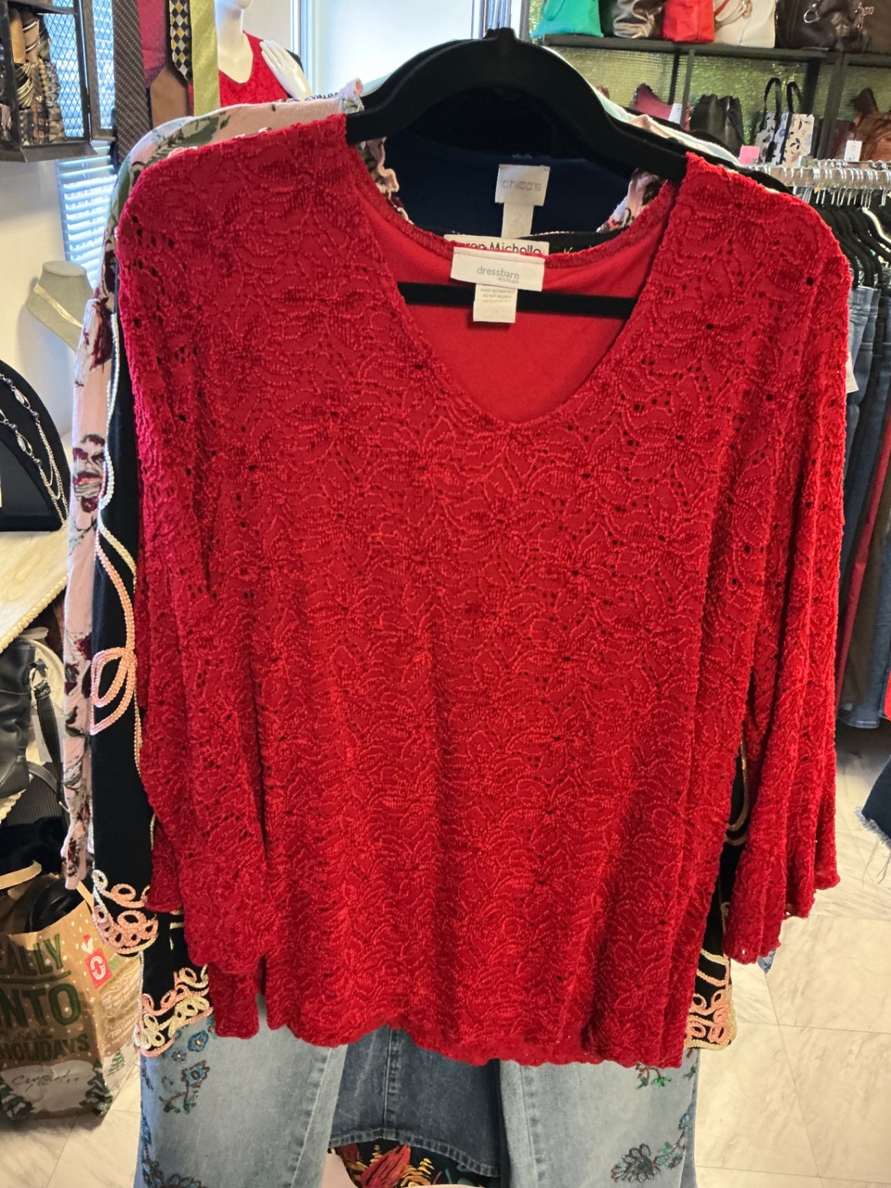 dressbarn Knit Sweater - Red - 1X