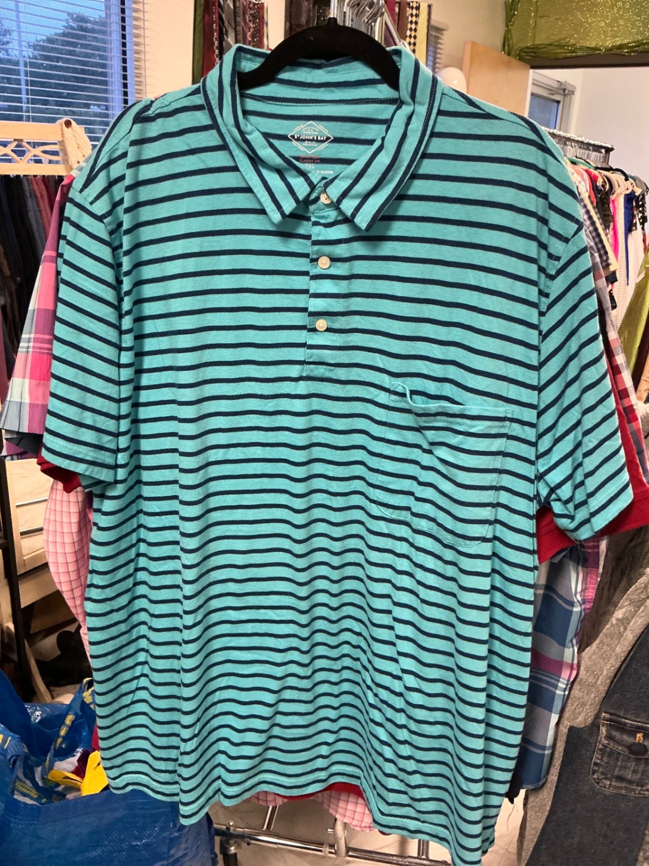 St. John's Bay Polo Shirt - Turquoise with navy blue stripes - 3XL