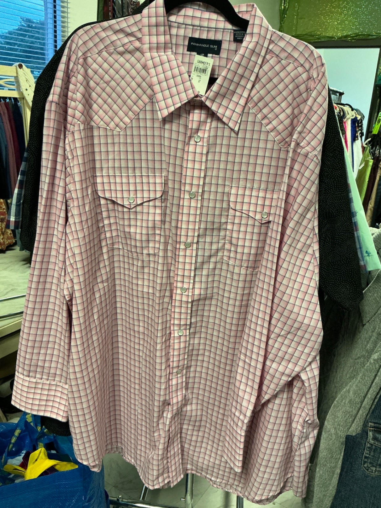 Panhandle Slim Long Sleeve Pearl Snap Shirt - Pink and White - 20/31 NWT