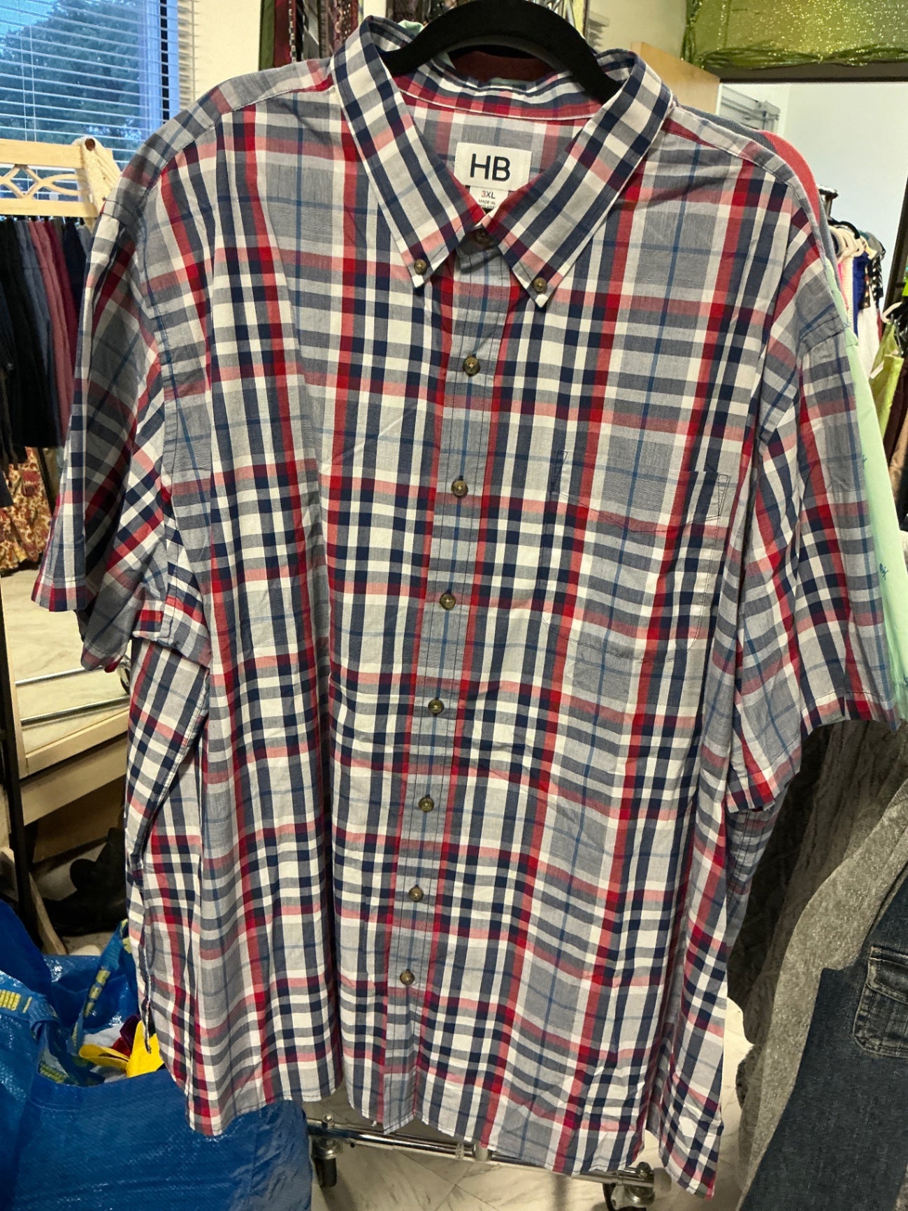 HB Button-up Shirt - Red, Blue, White - 3XL