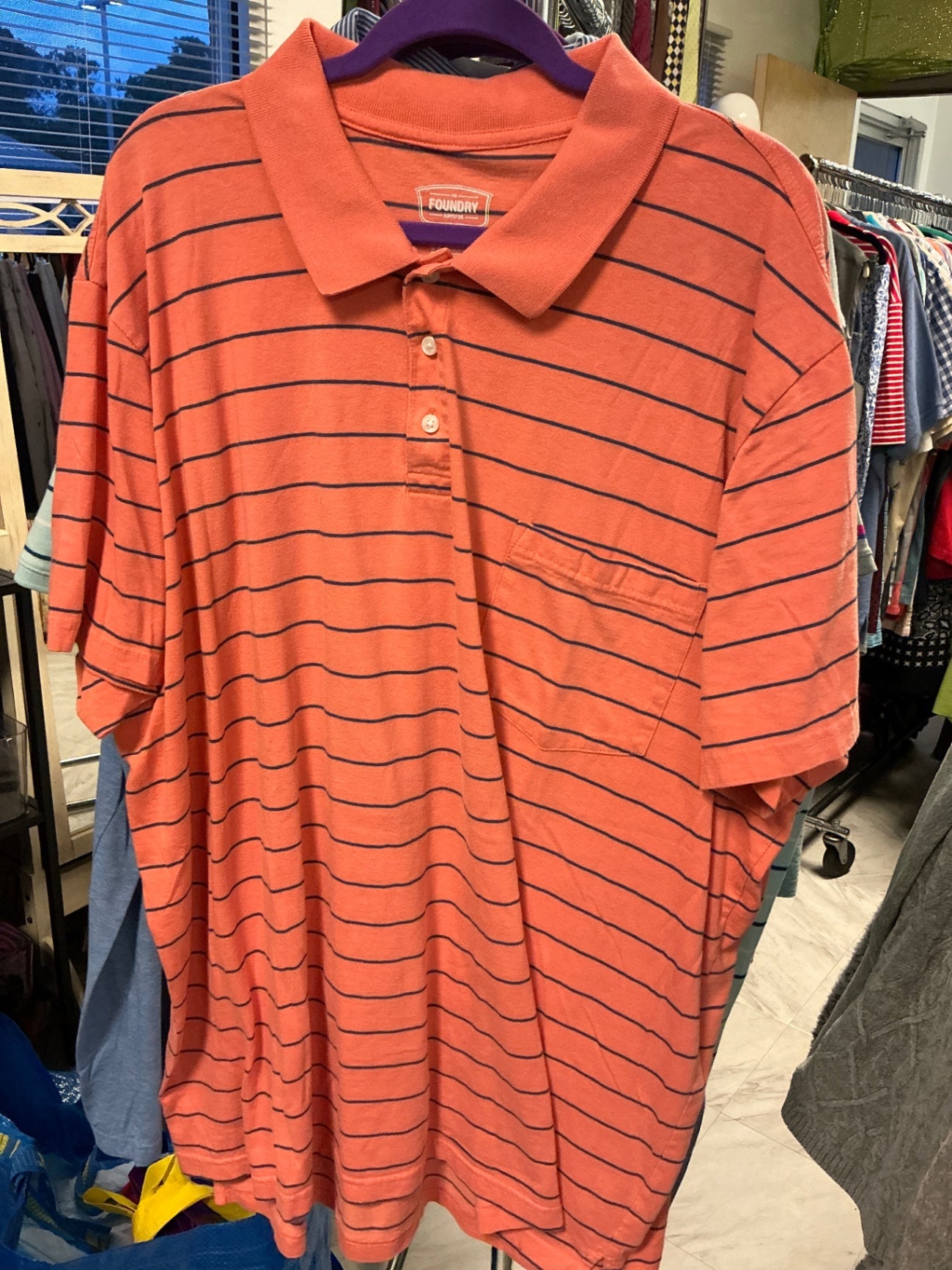 Foundry Polo shirt - Coral with dark blue stripes - 4XL