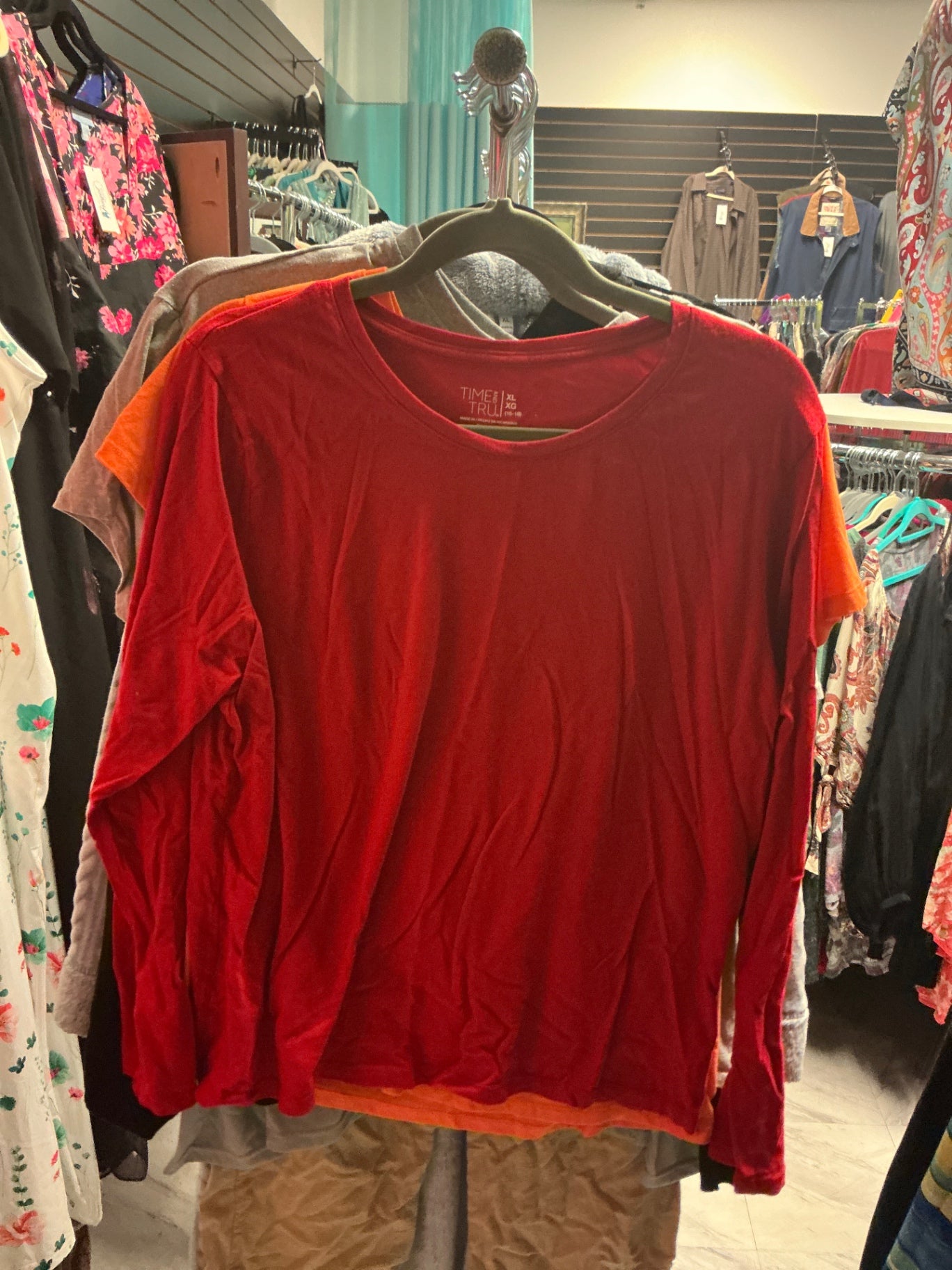 Time & Tru Long Sleeve Shirt - Red - XL