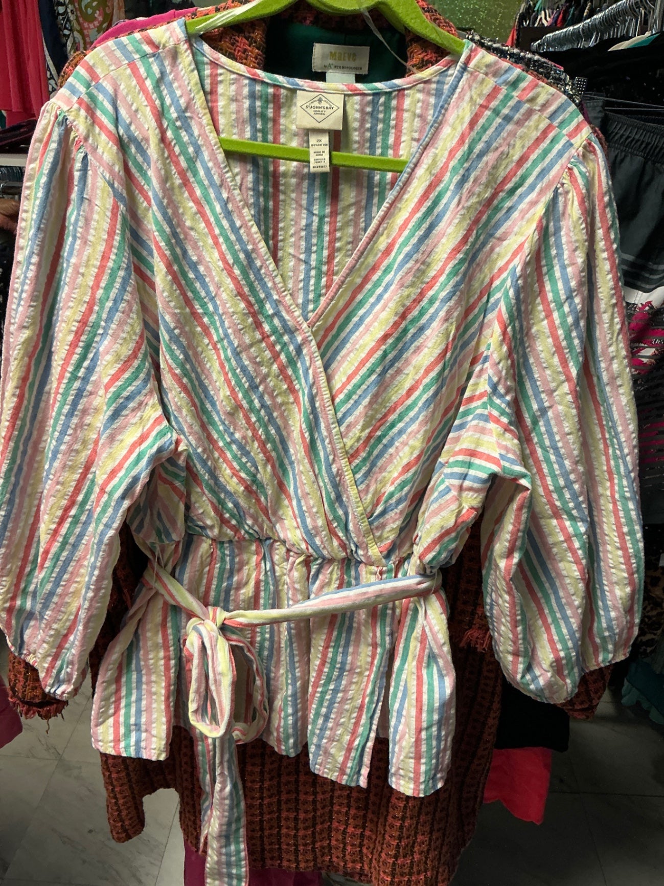 St. John's Bay Blouse - Multicolor (Pink, Yellow, Blue, Green, White) - 2X