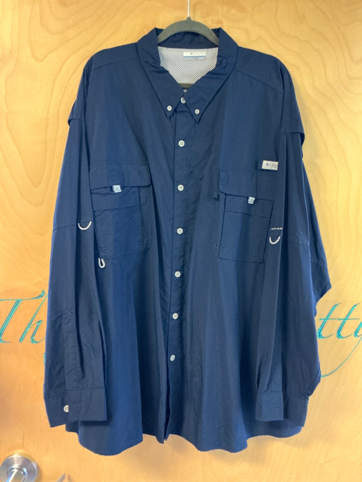 Columbia Long Sleeve Button Up Shirt - Navy Blue - 5X