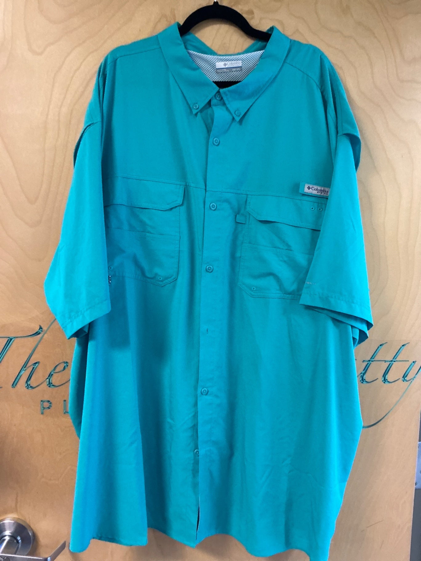 Columbia Short Sleeve Button-Up Shirt - Teal - 5X