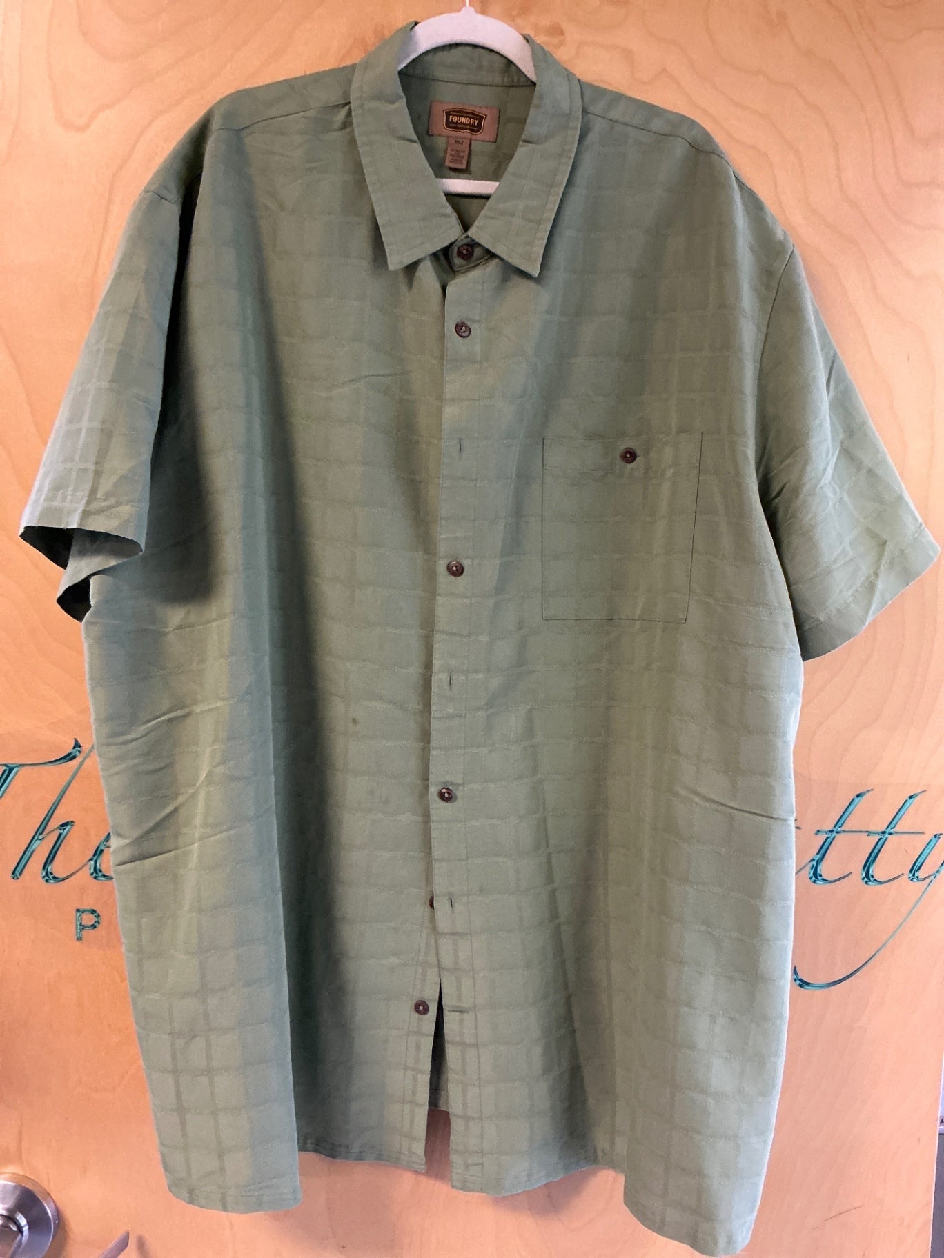 Foundry Short Sleeve Button-Up Shirt - Green - 3XLT