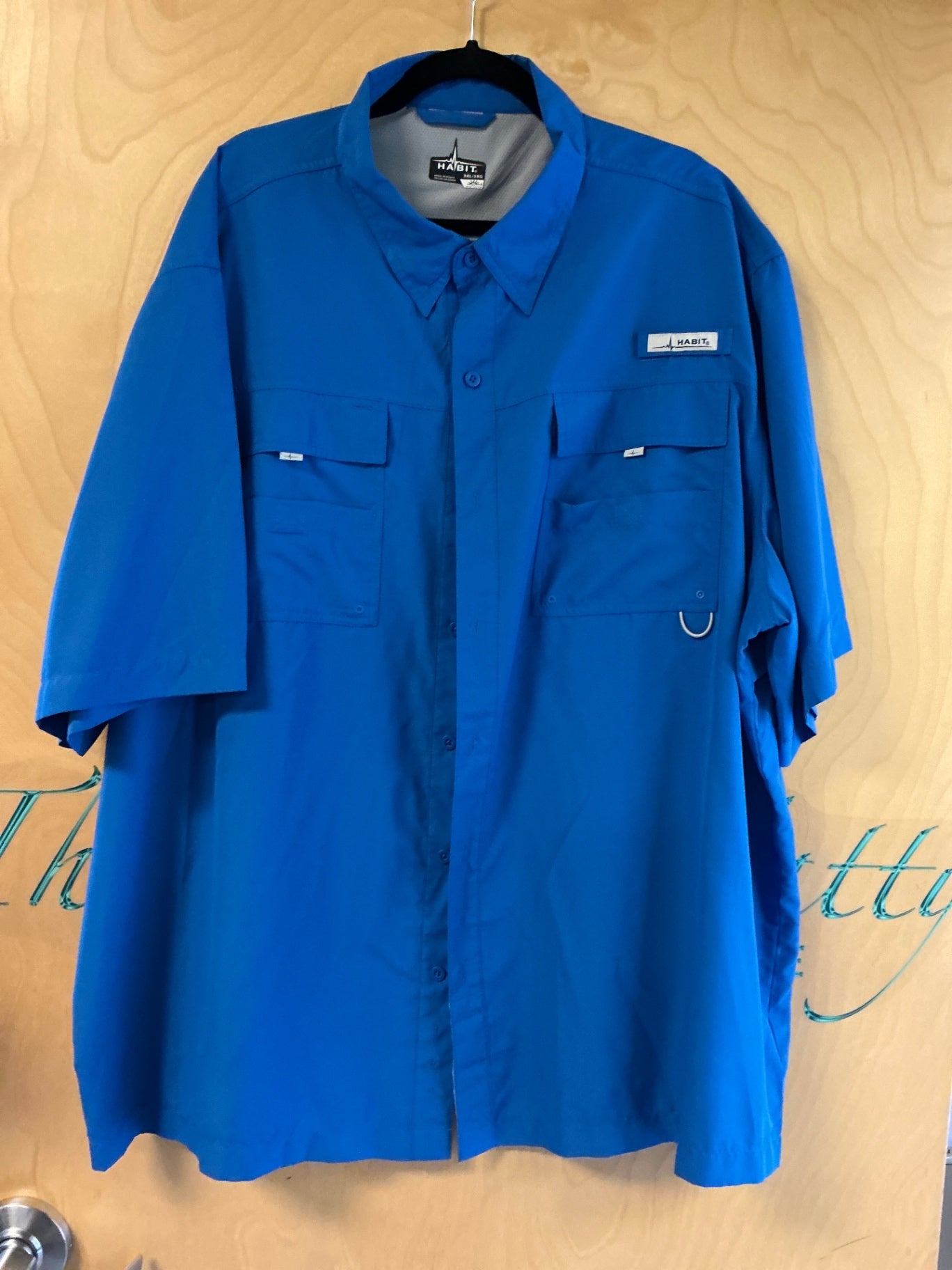 HABIT Short Sleeve Button-Up Shirt - Blue - 3XL