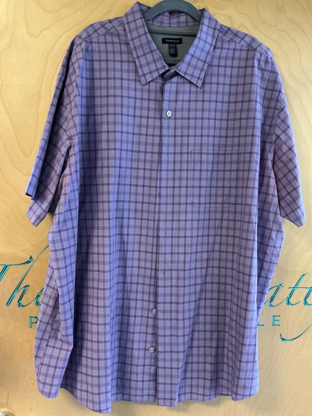 Van Heusen Short Sleeve Button-Up Shirt - Purple - 3XLT
