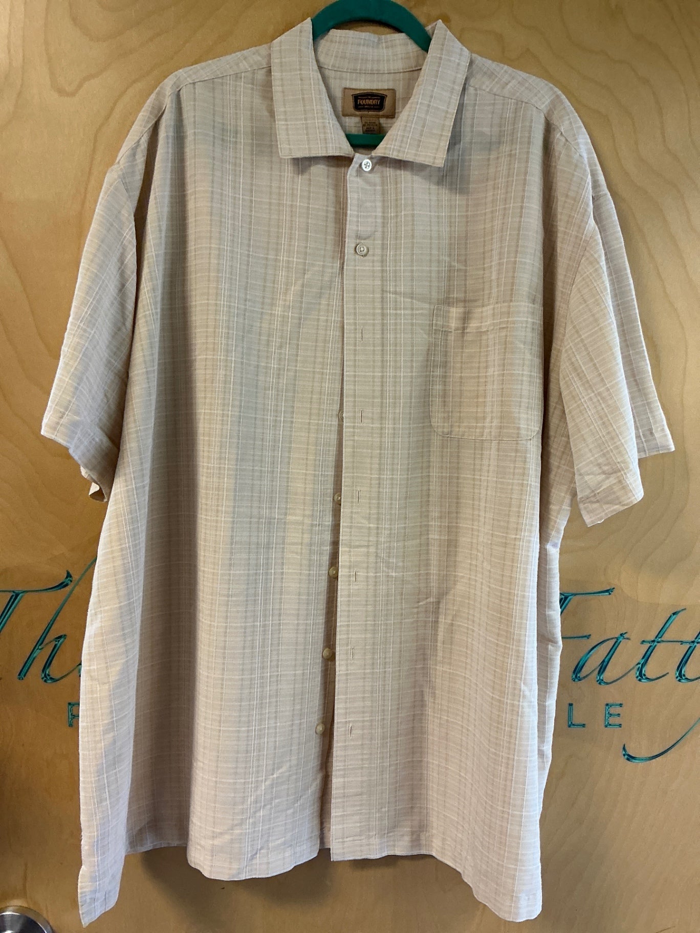 Foundry Short Sleeve Button-Up Shirt - Beige - 3XLT