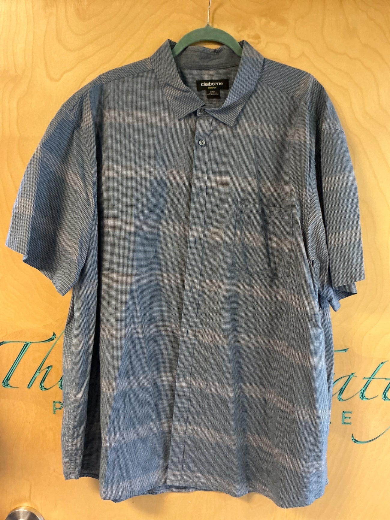 Claiborne Short Sleeve Button-Up Shirt - Navy Blue/Gray - 3XLT