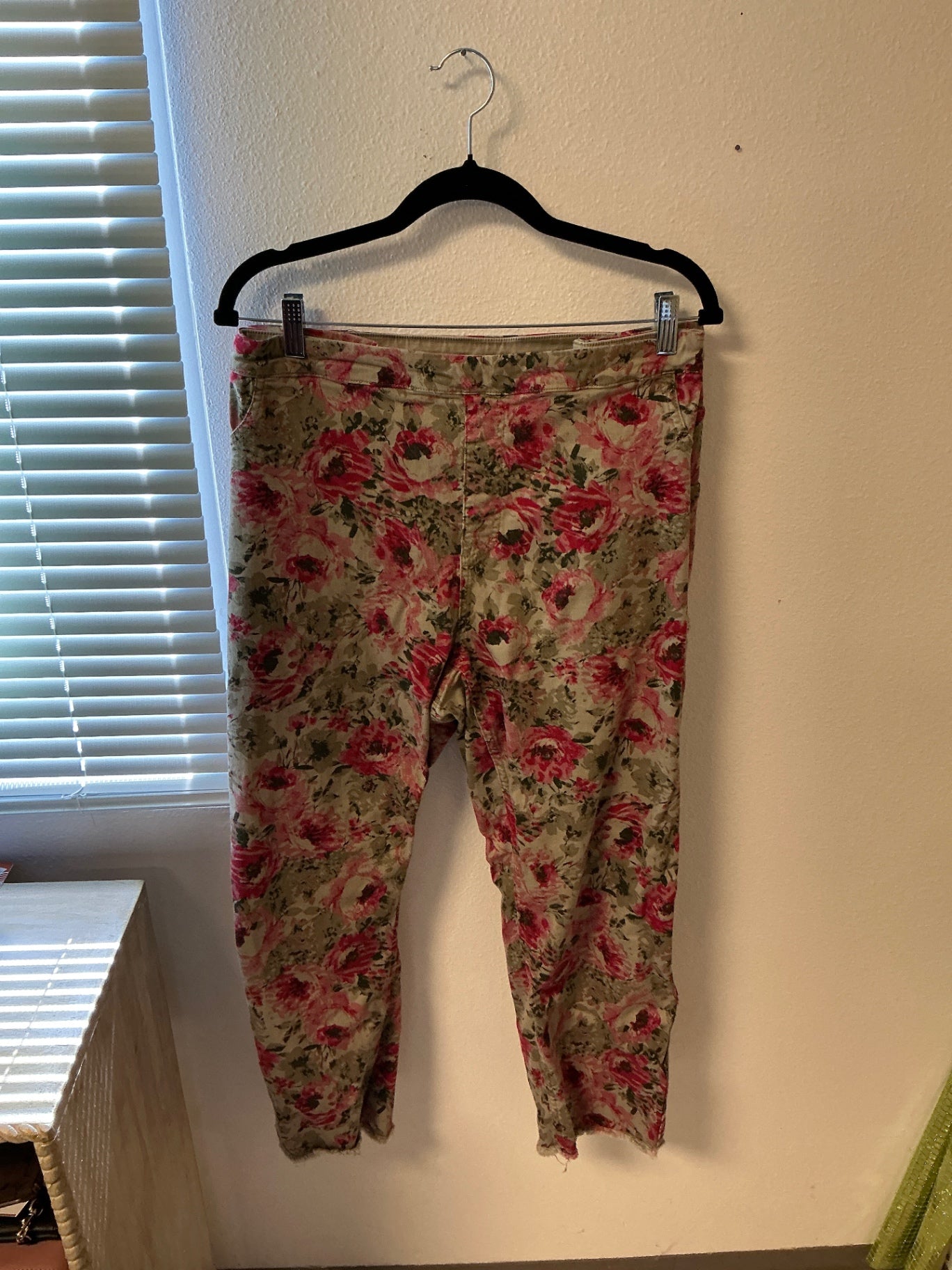 Pants - Beige with Pink and Green floral pattern -