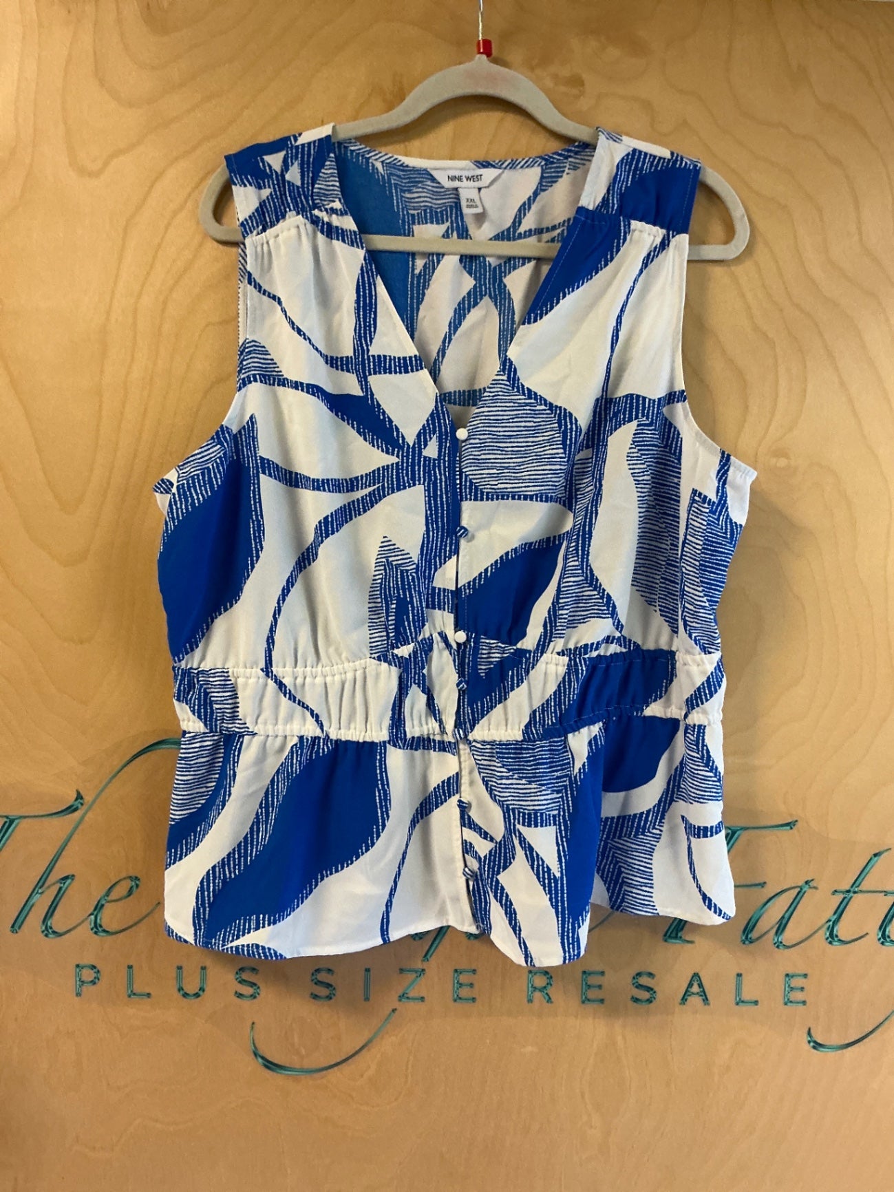 NINE WEST Sleeveless Blouse - Blue and white - XXL