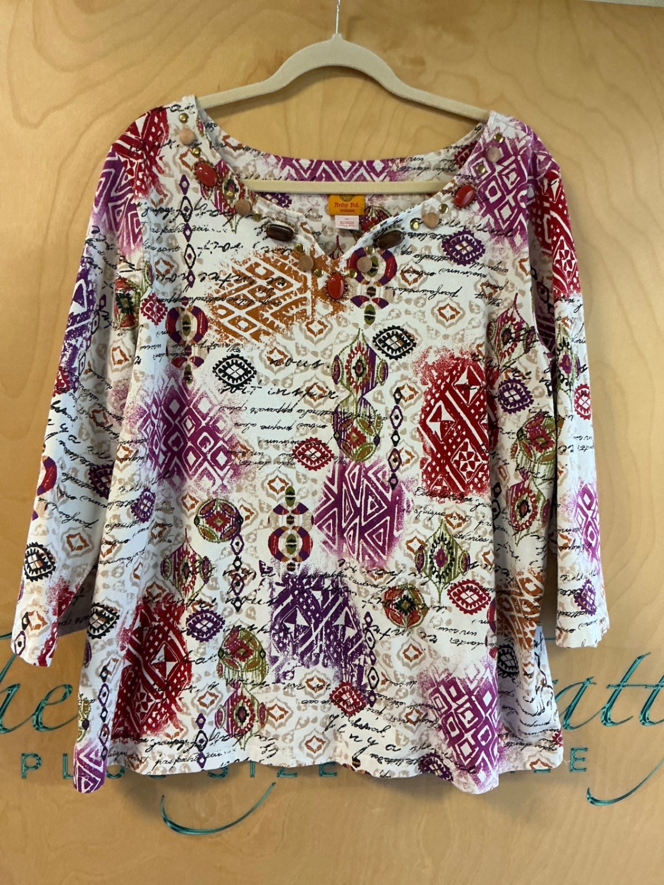 Ruby Rd. Blouse - Multicolor (Red, Purple, Orange, Green, Black, White) - 3X