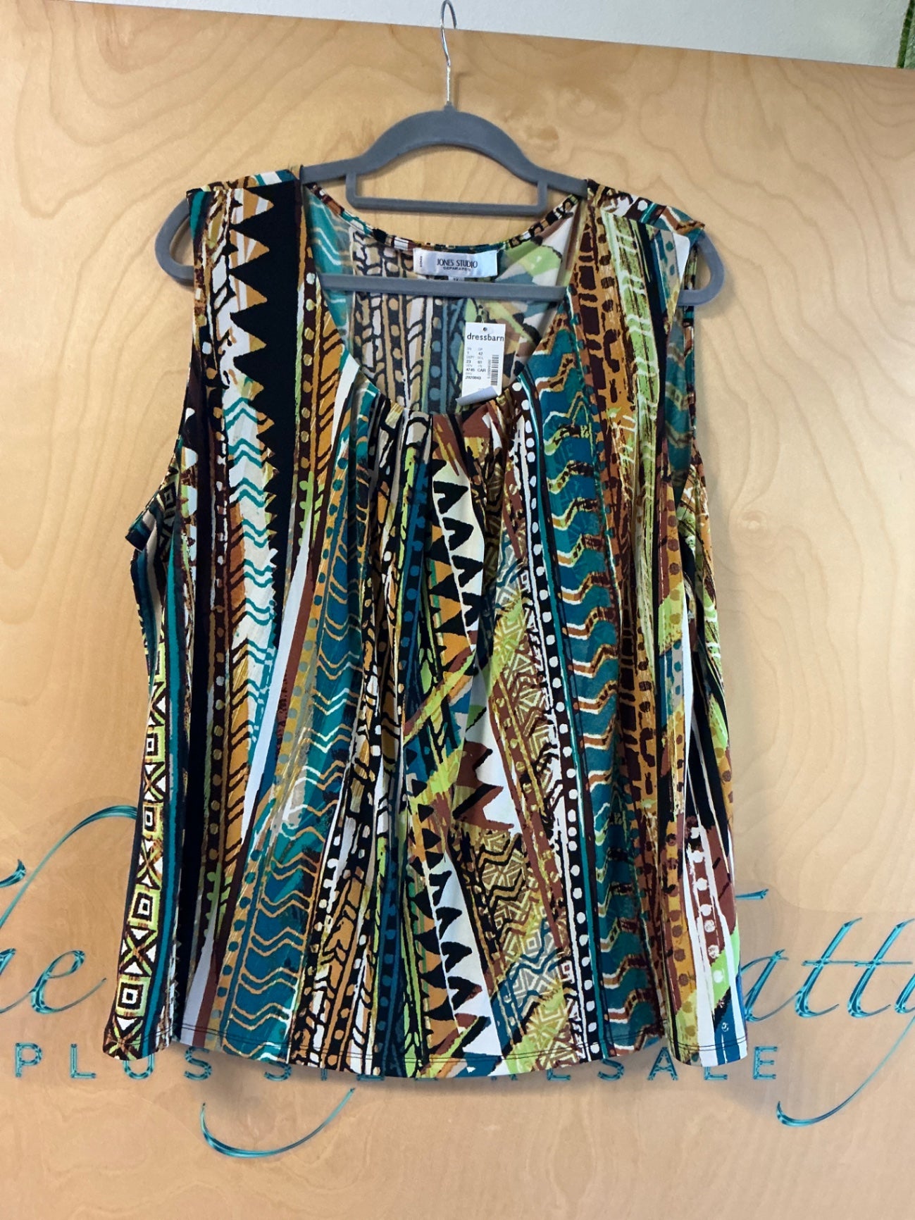 Jones Studio Blouse - Multicolor (predominantly black, yellow, green, brown, white, blue) - 3X