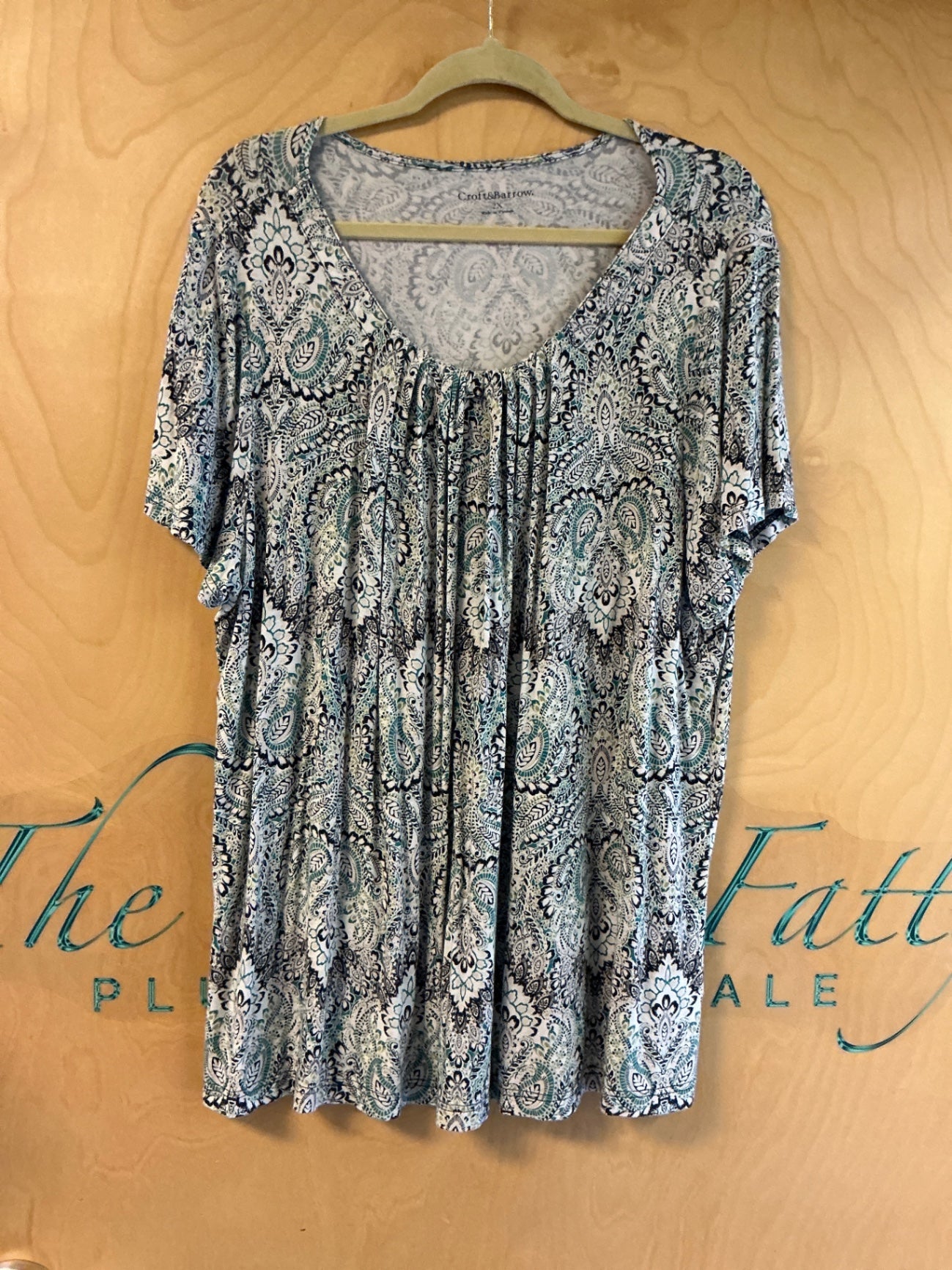 Croft & Barrow Blouse - Multicolor (predominantly black, white, and blue) - 2X