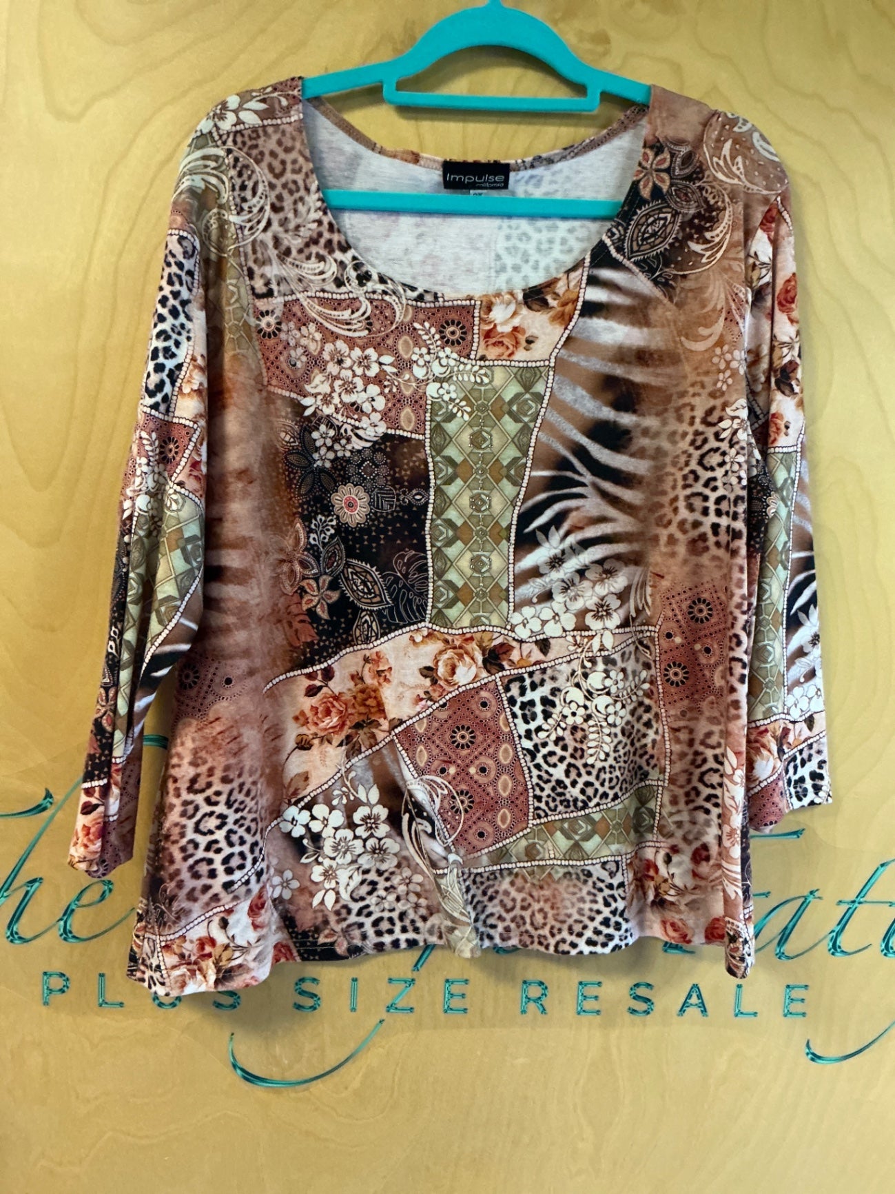 Impulse Blouse - Multicolor (Brown, Leopard print, Floral, and Patchwork) - 3X