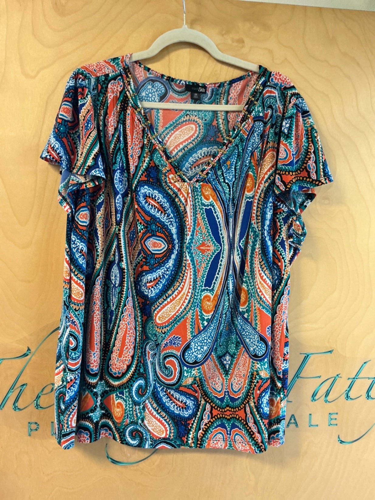 East 5Th Blouse - Multicolor (predominantly orange, blue, and teal) - 3X
