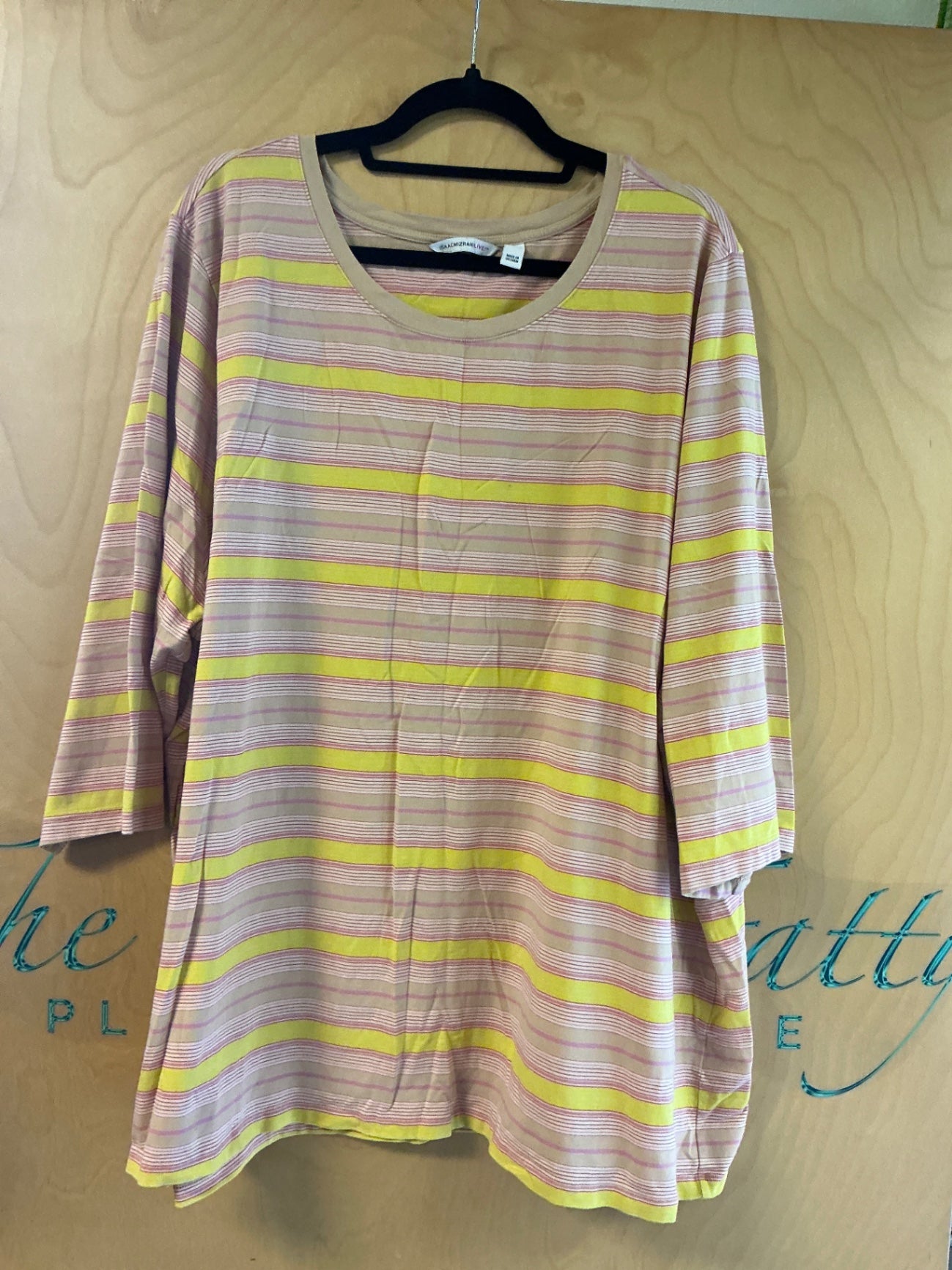 Isaac Mizrahi Live! Blouse - Pink, yellow, and beige stripes - 5X