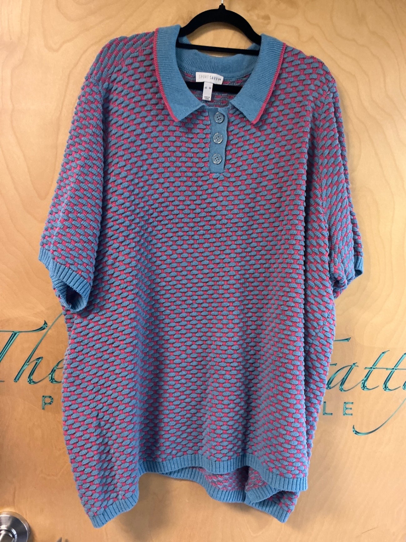 SPORT SAVVY Knit Polo Sweater - Blue with pink accents - 5X