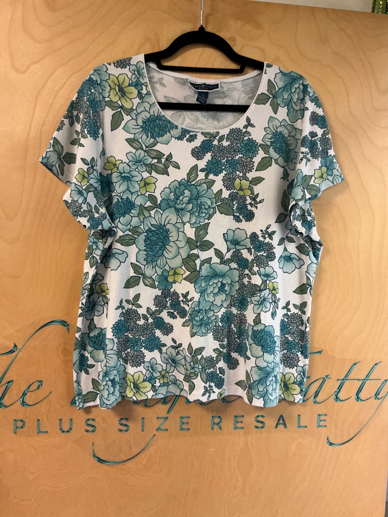 Karen Scott Blouse - Multicolor (blue, green, white) - 3X