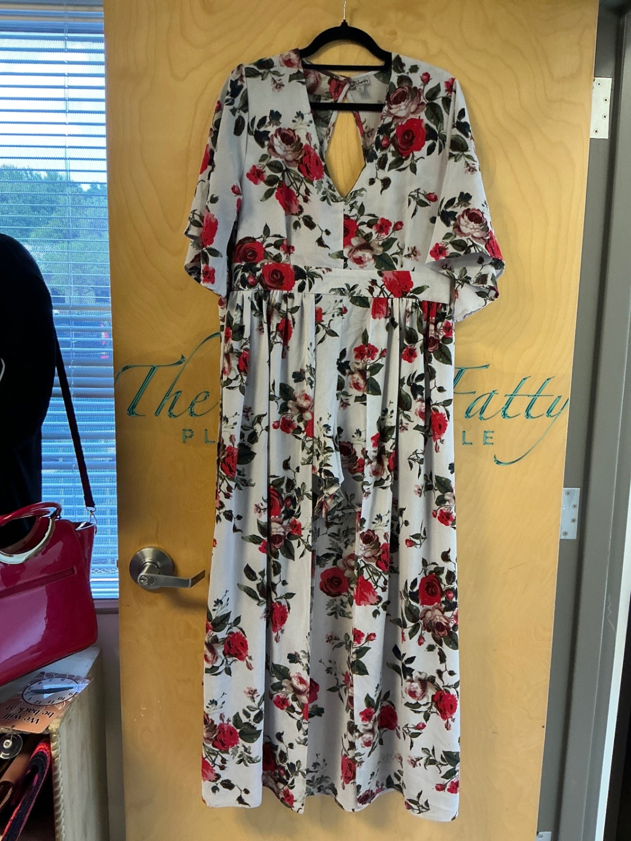 J for Justify Skirted Romper - White with red and pink floral pattern - XL