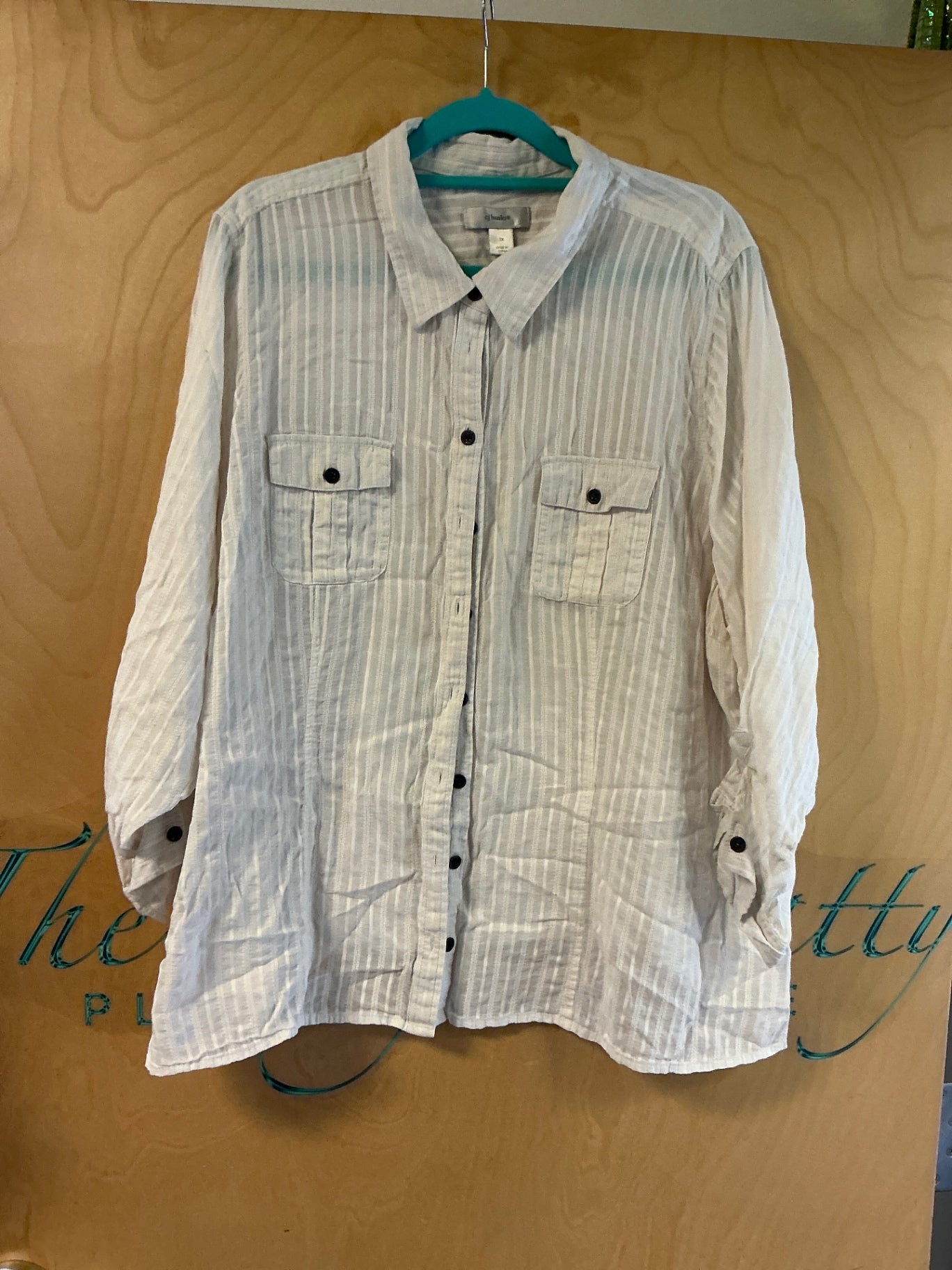 cj banks Shirt - Beige with white stripes - 3X