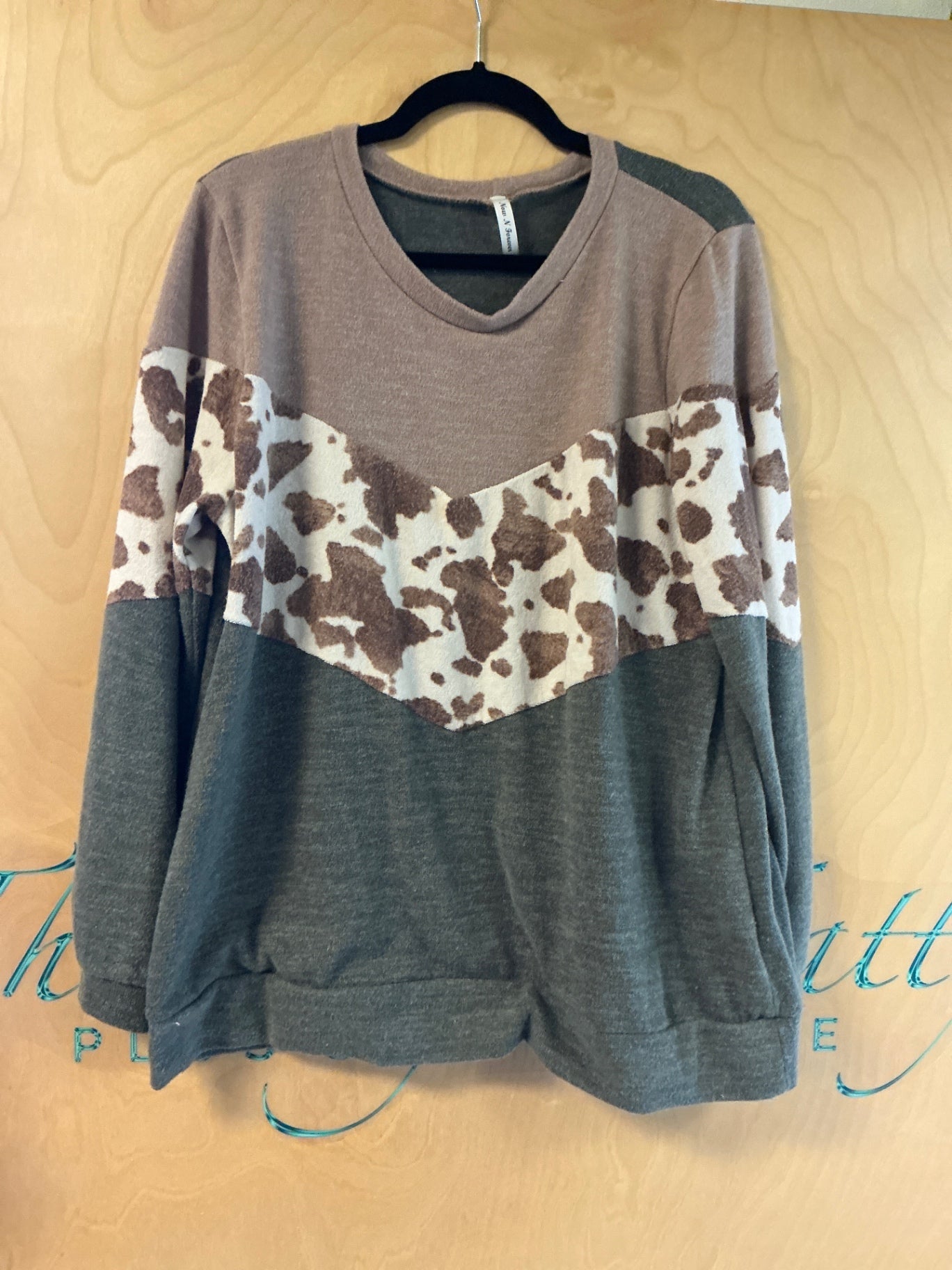 Now N Forever Long Sleeve T-Shirt - Brown, beige, dark gray - 1X
