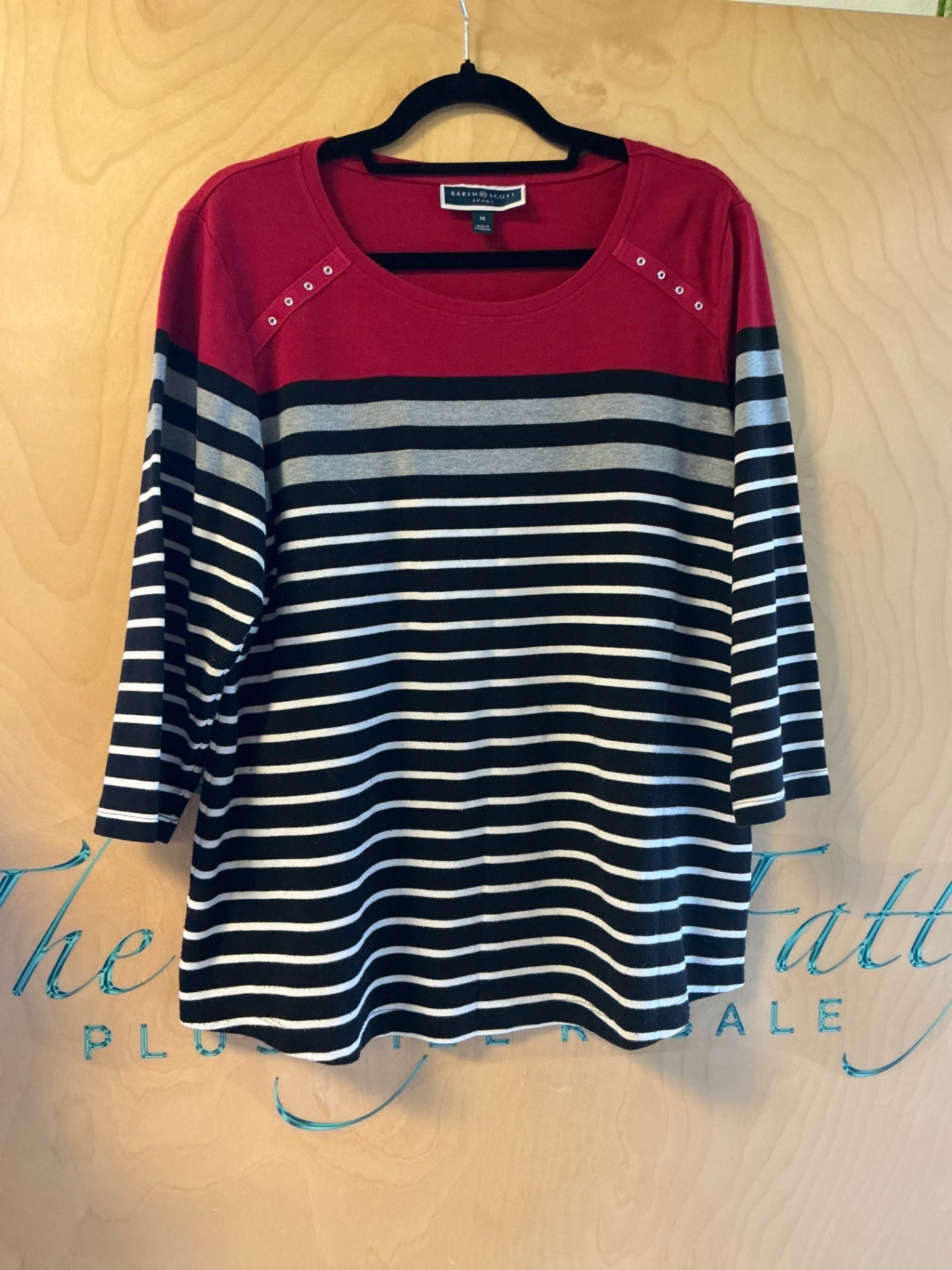 Karen Scott Sweater - Red, Black, White, Grey - 1X