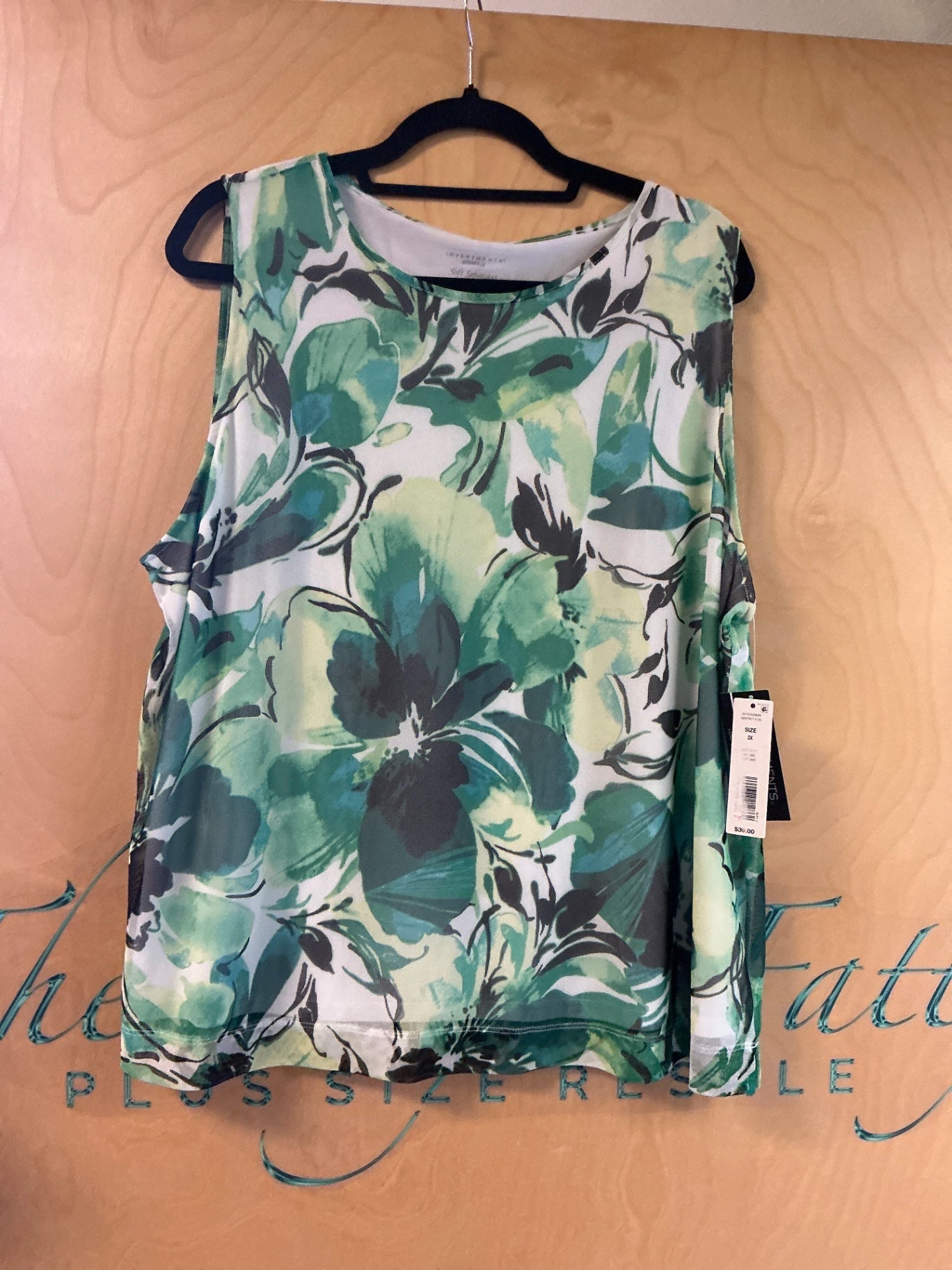 Investments Sleeveless Blouse - Green and white - 2X NWT