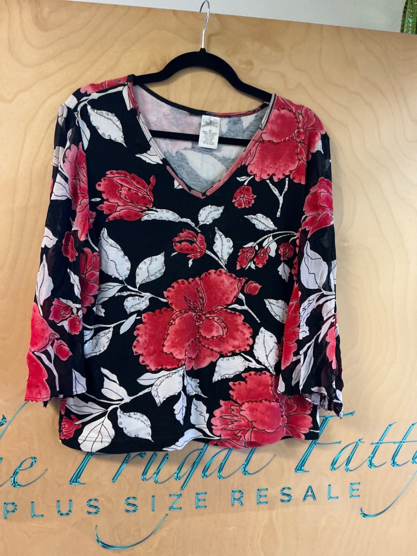 Blouse - Black, Red, White - XL