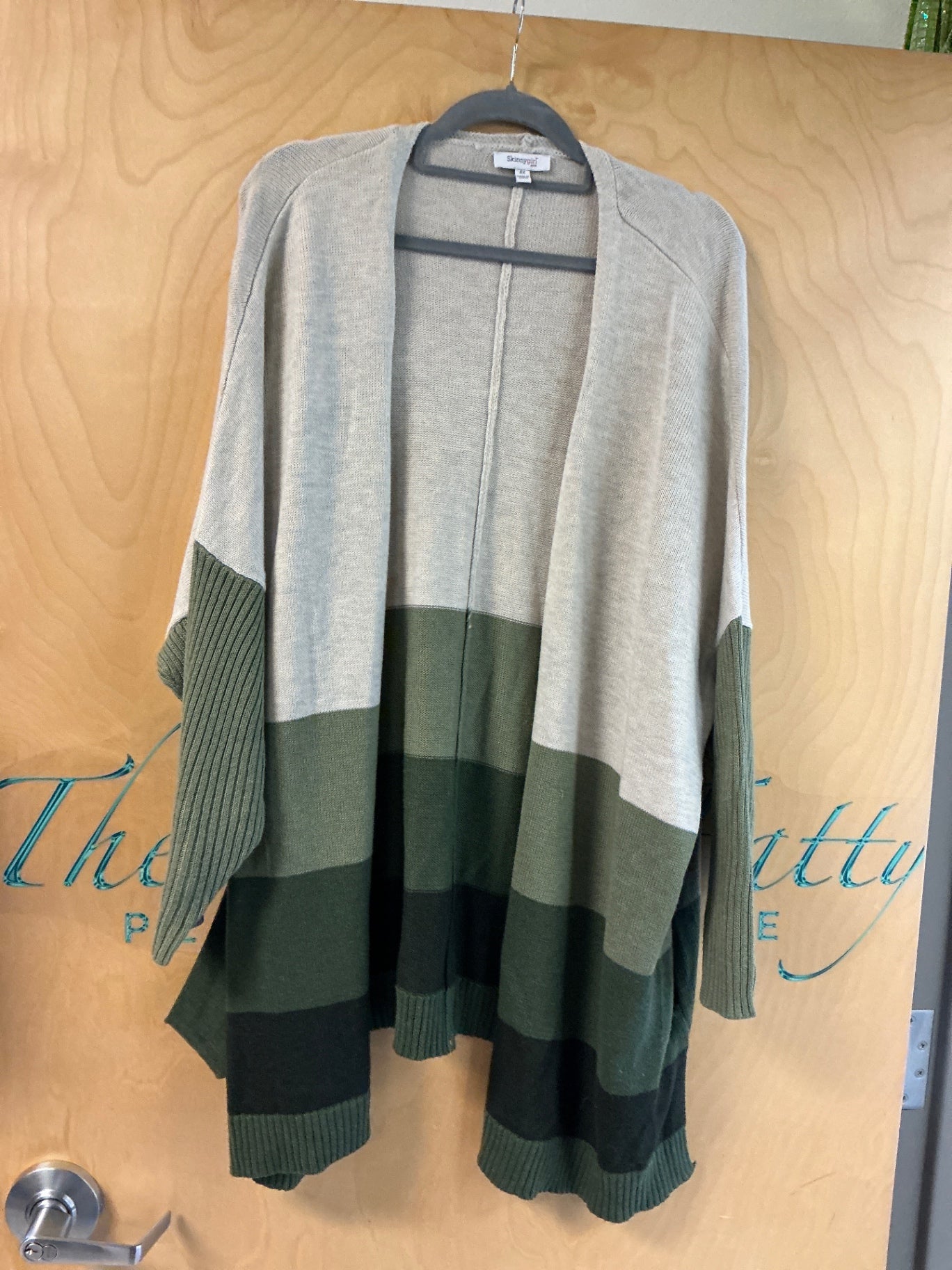 Skinnygirl Cardigan - Beige and Green with Dark Green Stripes - 5X