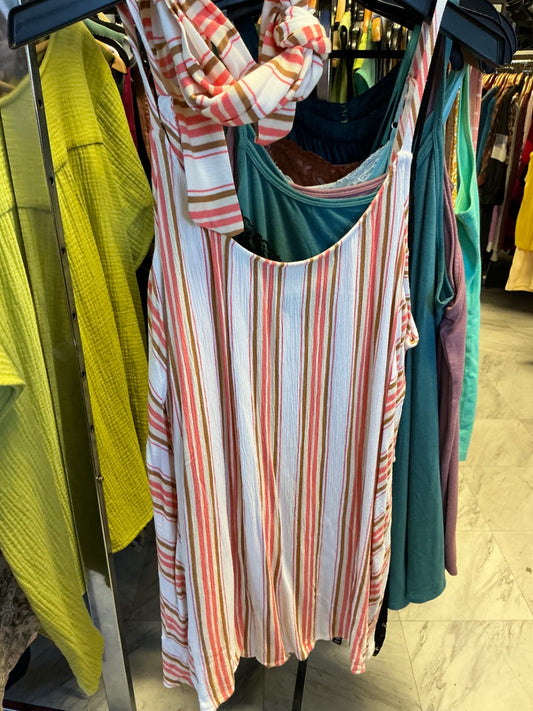 Lane Bryant Tank Top 20 Striped Wht/Coral/Gld