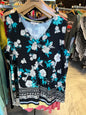 White Birch Tank Top Black with Floral Pattern