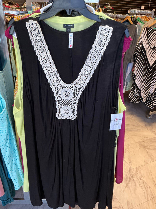P & Rose Sleeveless Top 3X Black w/ Crochet Detail