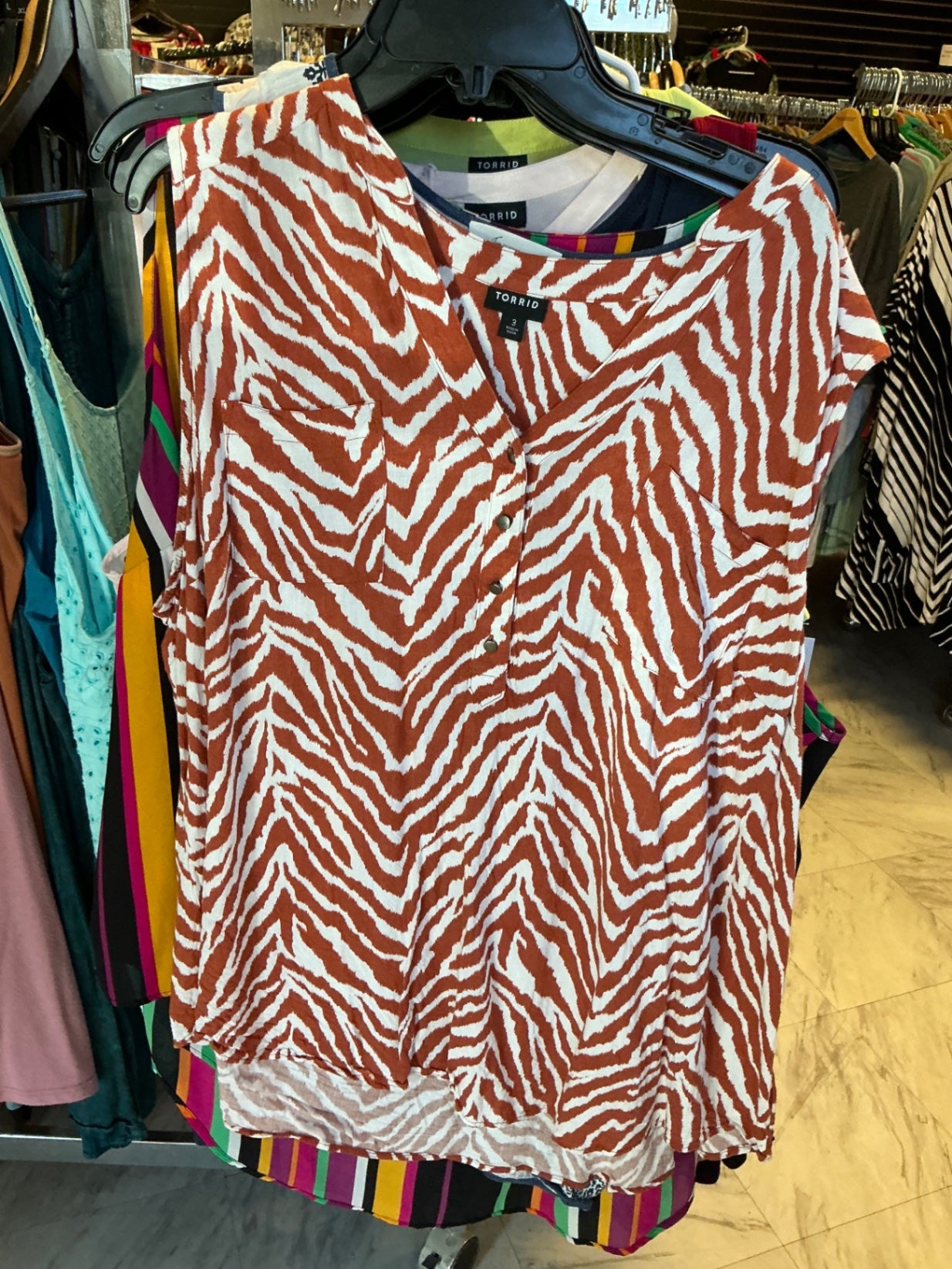 Torrid Sleeveless Blouse 3 Rust and White Zebra Print