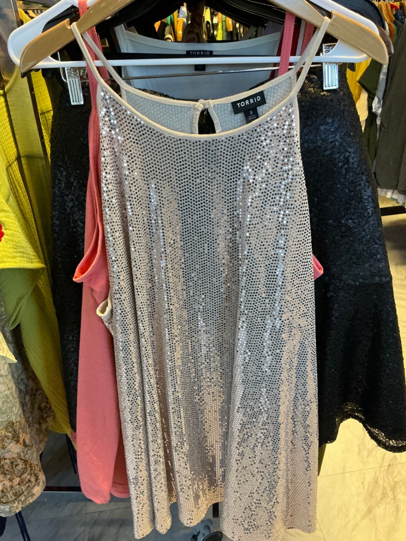 Torrid Sequin Tank Top 3 Silver/Cream