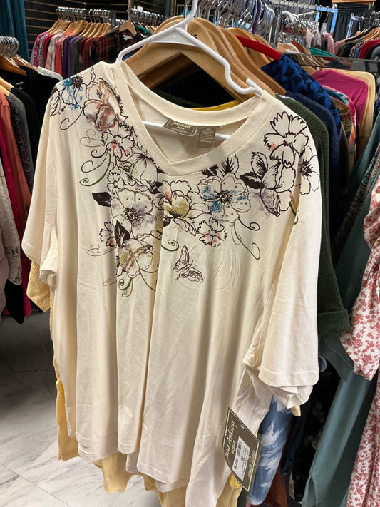 Jane Ashley T-Shirt 3X Cream Floral NWT