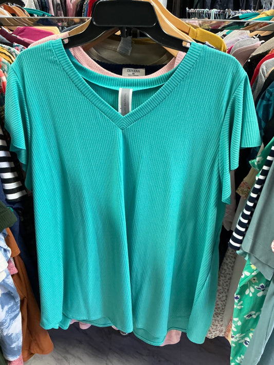 Honeyme Curvy V-Neck Blouse 3X Turquoise