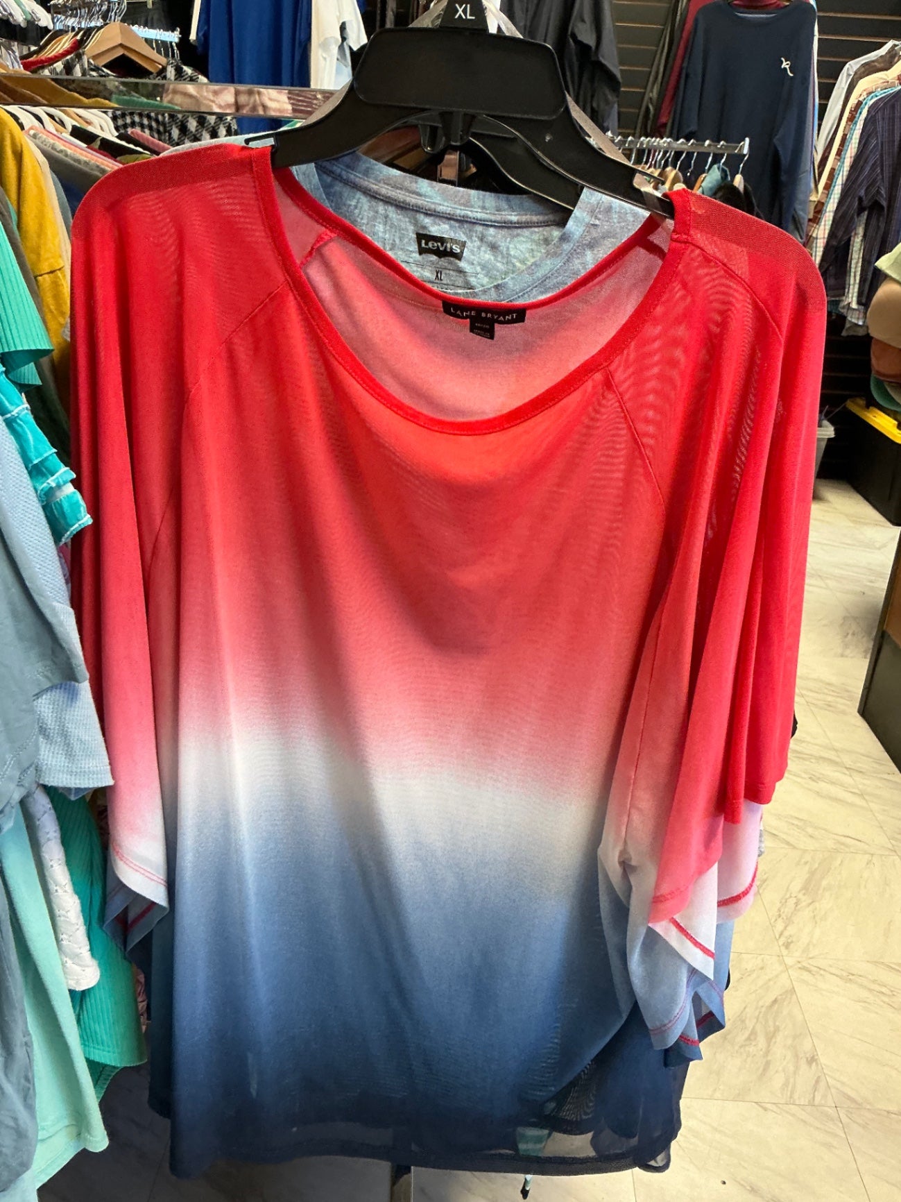 Lane Bryant Blouse 18/20 Red and Blue Ombre Sheer