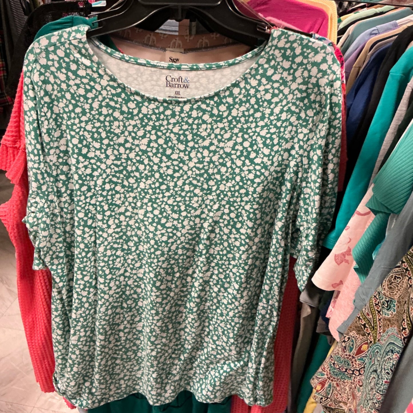 Croft & Barrow T-Shirt XXL Green and White