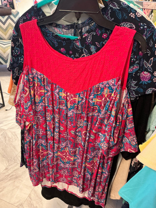 Torrid Cold Shoulder Blouse 3 Red and Multicolor