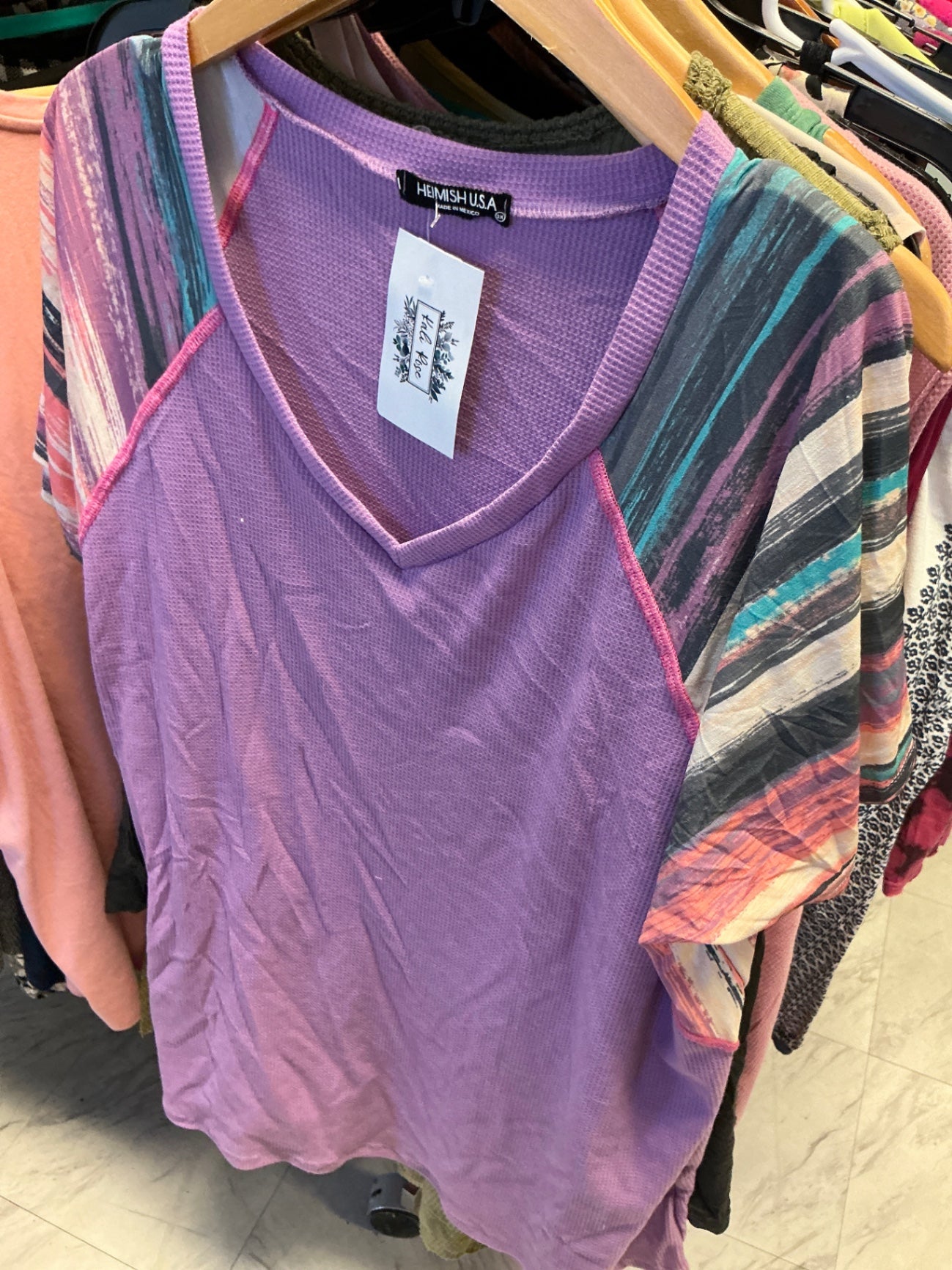 Heimish USA T-Shirt 3X Purple with Multicolor Stripes NWT