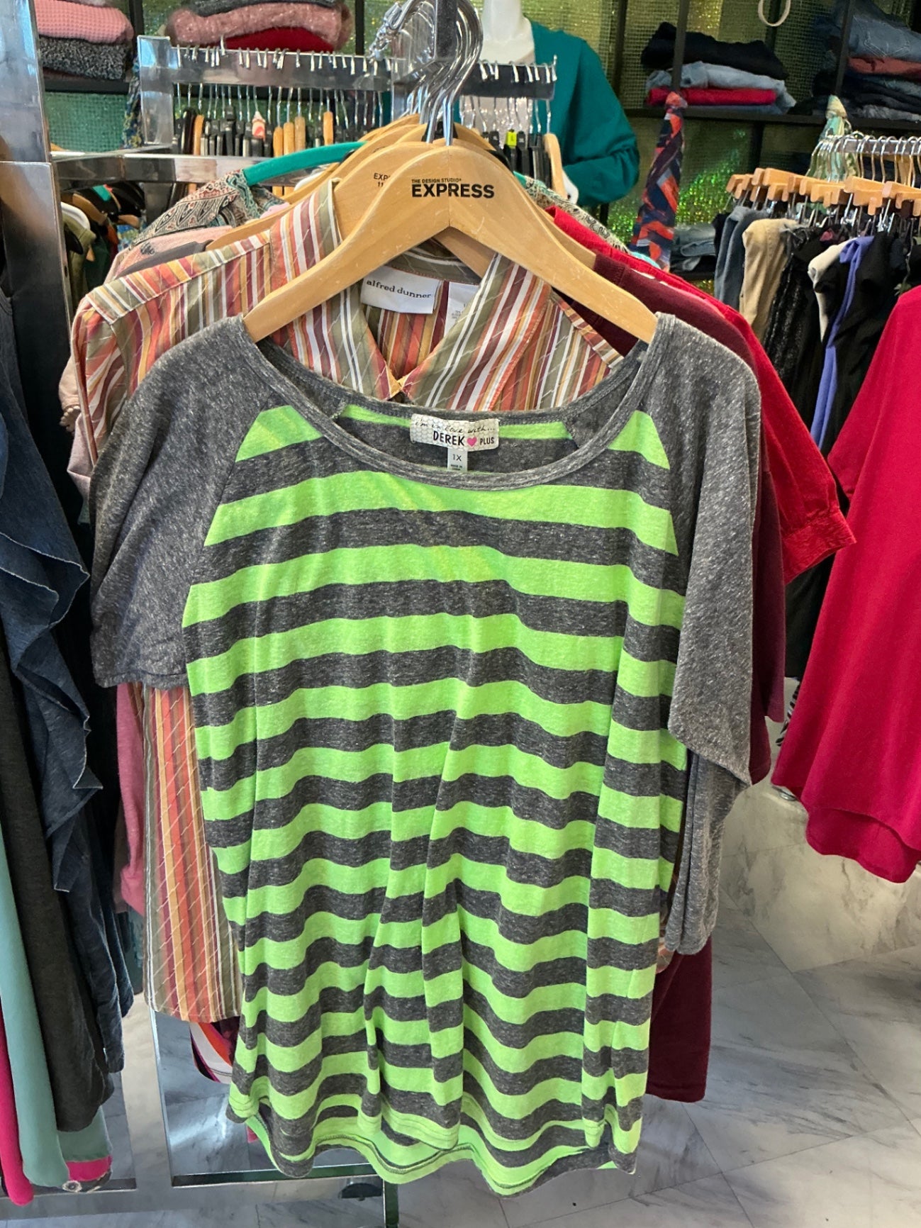 Derek Plus T-Shirt 1X Green and Grey