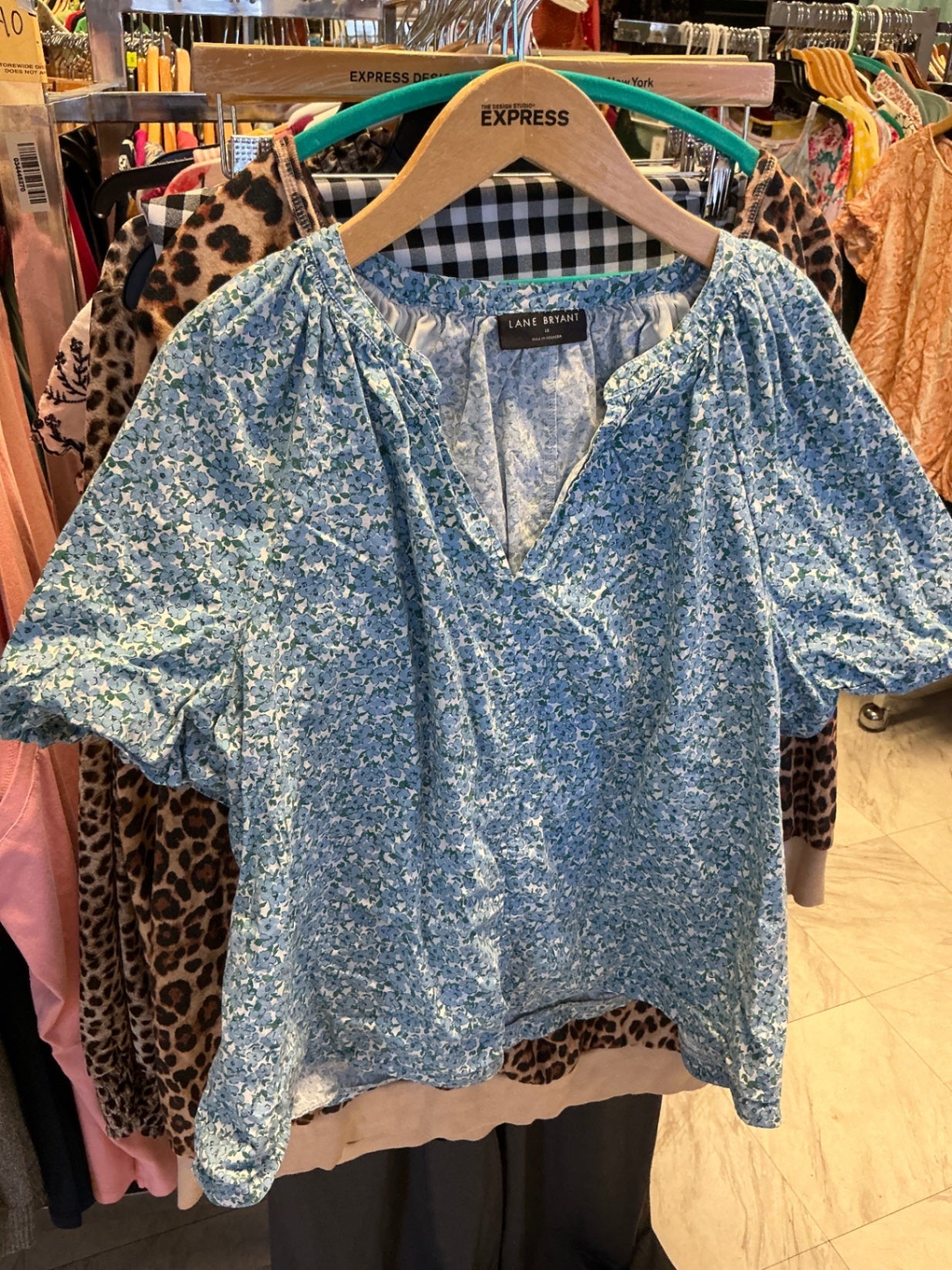 Lane Bryant Blouse 16 Blue floral