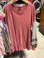Now N Forever Sweater 3X Pink and Gray with Leopard Print
