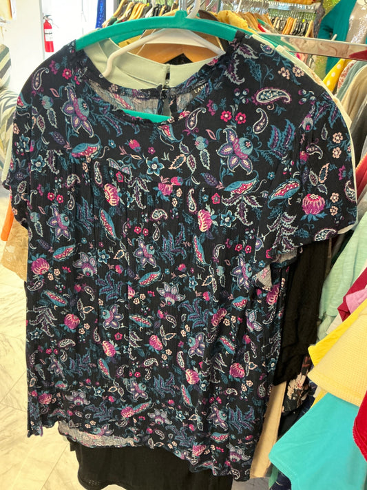 Lane Bryant Blouse 22 Black with multicolored floral print