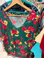 Torrid Blouse 3 Green with Red and Yellow Floral Print