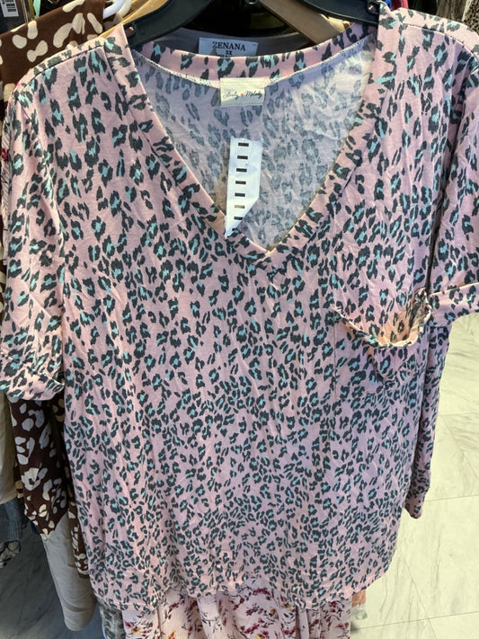 Lovely Melody T-Shirt 3X Pink with leopard print NWT