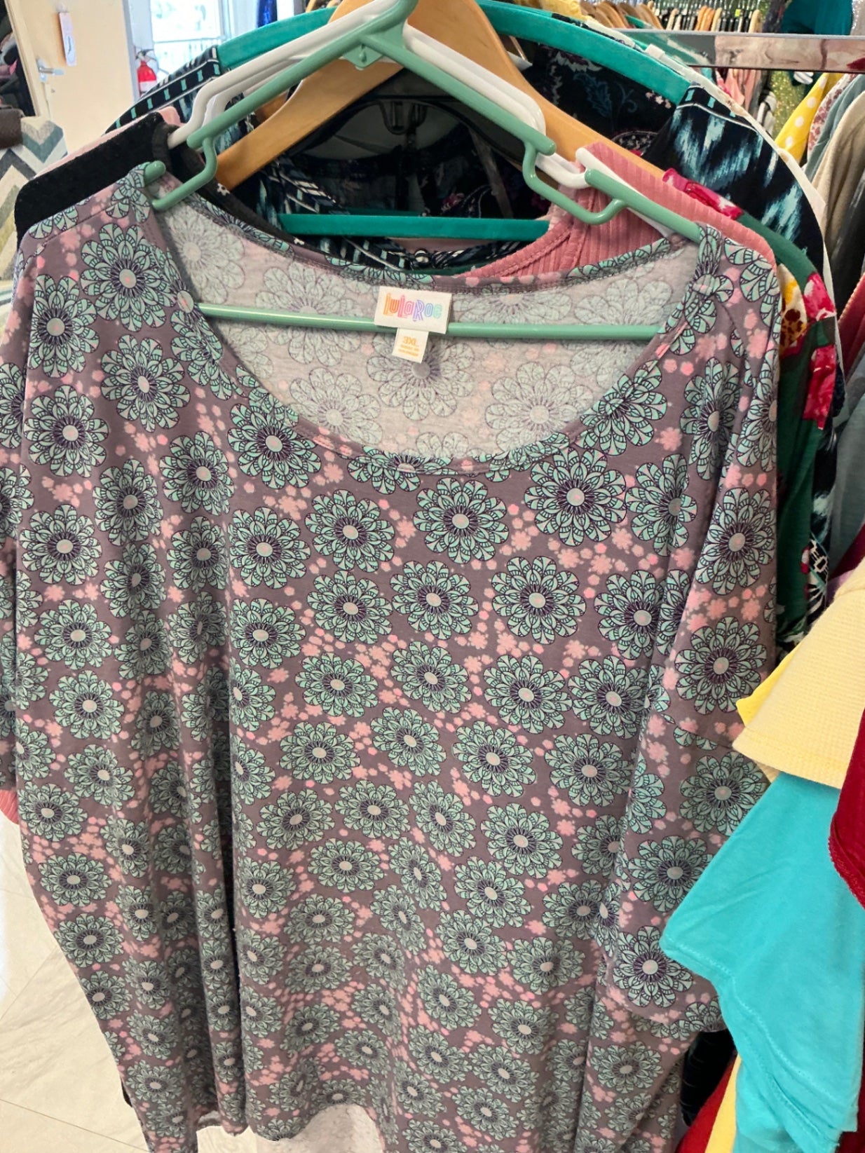 LuLaRoe Blouse 3X Pink and Green Floral NWOT