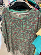 Lularoe Tunic Top 3XL Green with Leaf Print